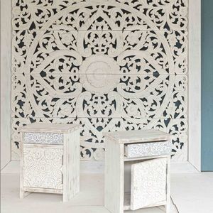 Boho Teak Whitewashed Nightstand Set